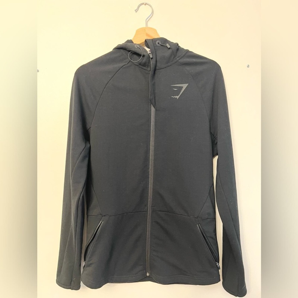 Gymshark men’s zip up hoodie black lightweight gym layering unisex